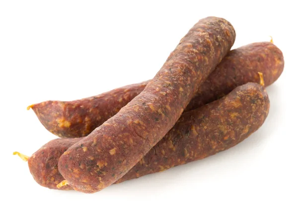 German specialty salami hard cured sausage whole over white — Stock Photo, Image