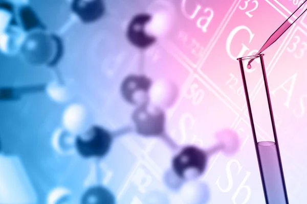 Chemie oder Naturwissenschaft Hintergrundkonzept mit Molekül, Reagenzglas — Stockfoto