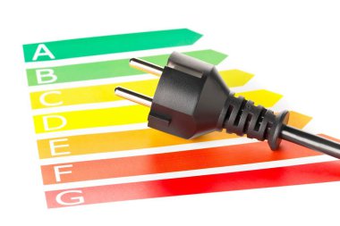 Güç kablosu ile Avrupa enerji sınıflandırma etiketleri 