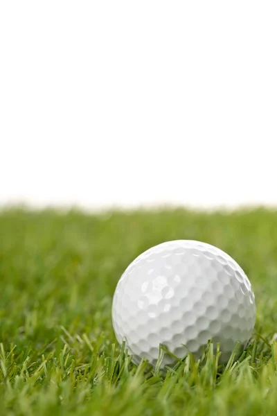 Hvid golfbold på grønt græs græsplæne med kopiplads - Stock-foto