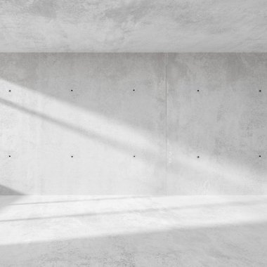 Yanyana arka duvarlı soyut boş, modern beton oda 