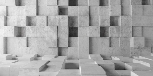 Abstraktní prázdná, moderní betonová místnost s poylgonální kostkou zadní stěny — Stock fotografie