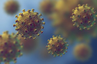 Sıvı mikroskobik görüş, salgın veya virüs enfeksiyonu kavramında yüzen grip veya HIV koronavirüsü