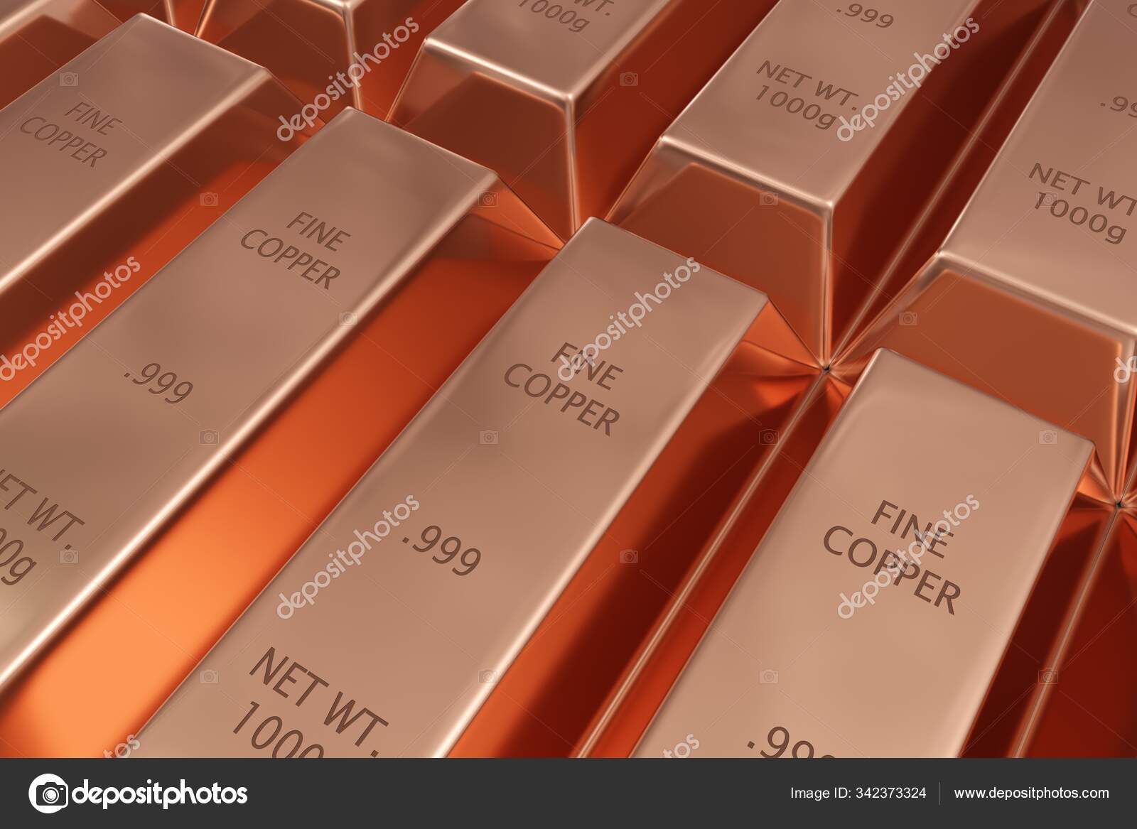 一排排闪闪发亮的铜锭或铜条背景图.基本电子产品生产金属或货币投资概念——图库图片© shawn_hempel #342373324, image size:1600x1167
