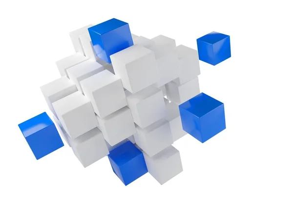 Blue Cubes Heap White Cubes White Background Software Module Teamwork — Stock Photo, Image