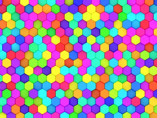 彩色光谱彩虹六边形蜂窝几何背景纹理平铺从以上3D图解看 — 图库照片