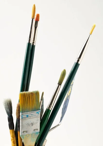 Artistic Art Supply Utensils Paintbrushes Isolated White Background Selective Focus — Stock Photo, Image