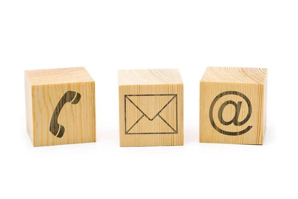 Contactez Nous Symboles Avec Téléphone Mail Enveloppe Icônes Sur Cubes — Photo