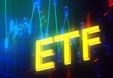 ETF - exchange traded funds - acronym on stock exchange charts background - 3D illustration clipart