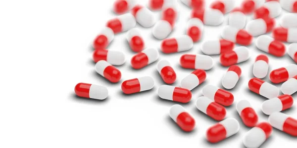 Gruppo Capsule Pillola Rossa Sfondo Bianco Medicina Industria Farmaceutica Concetto — Foto Stock