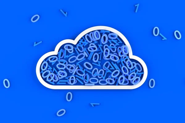 Forma Nube Llena Ceros Unos Sobre Fondo Azul Tecnología Datos — Foto de Stock