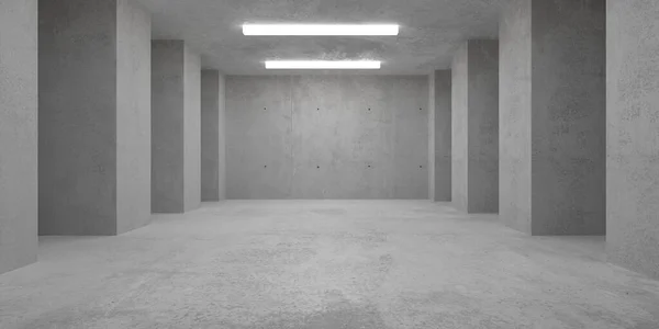 Sala Hormigón Moderna Vacía Abstracta Con Iluminación Pilares Techo Laterales —  Fotos de Stock