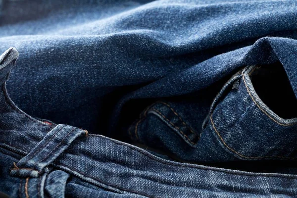 Blauwe Jeans Denim Stof Close Jeans Fashion Concept Achtergrond Selectieve — Stockfoto