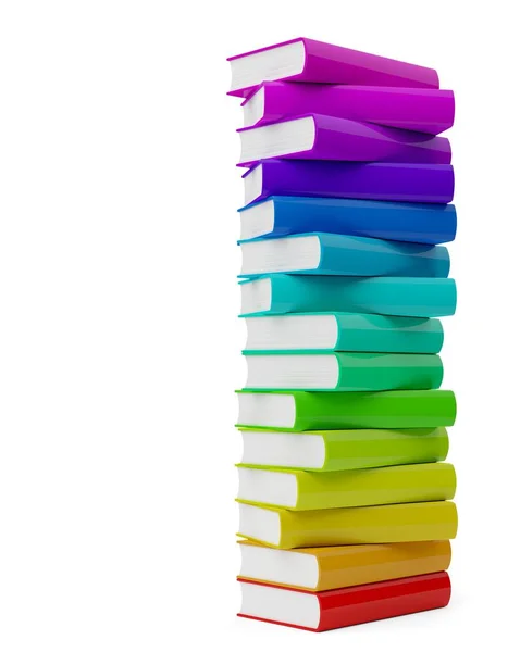 色彩斑斓的彩虹色精装书堆叠在白色背景的空白封面上 3D插图 — 图库照片