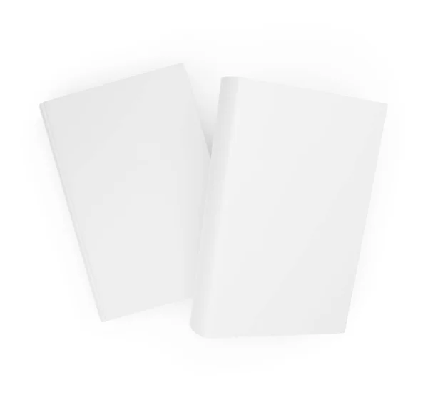 Két Üres Fehér Keménykötésű Könyvek Sablon Mock Fehér Háttér Lapos — Stock Fotó