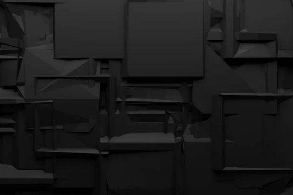 Soyut Kaotik Siyah Koyu Geometrik Küp Şekilli Arkaplan Boyutlu Illüstrasyon — Stok fotoğraf