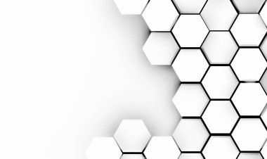 Soyut, modern beyaz altıgen bal peteği arka plan deseni gölge ile beyaz arkaplan kazandı