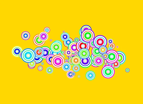 Colorful spectrum rainbow retro vintage circles pattern isolated on yellow background