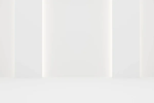 Üres Modern Elvont Fehér Szoba Indirekt Világítással Hátfalról Galéria Termék — Stock Fotó