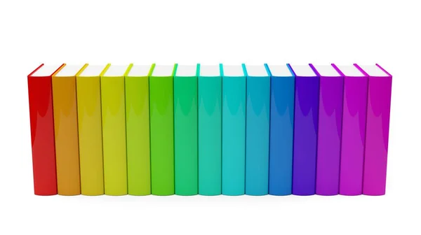 Kleurrijke Regenboog Gekleurde Hardcover Boeken Rij Met Blanco Covers Witte — Stockfoto