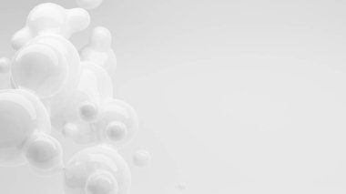 Havada yüzen organik beyaz sıvı metabol sıvısı damlaları, soyut modern tasarım elementi veya fotokopi alanı ile beyaz üzerine arka plan, 3D illüstrasyon