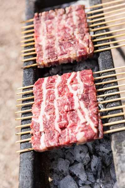 O arrosticini, um alimento típico da região de Abruzzo (Itália ). — Fotografia de Stock