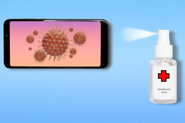 Desinfecteren Van Smartphone Zeer Belangrijk Voorkomen Dat Covid Coronavirus Stockfoto