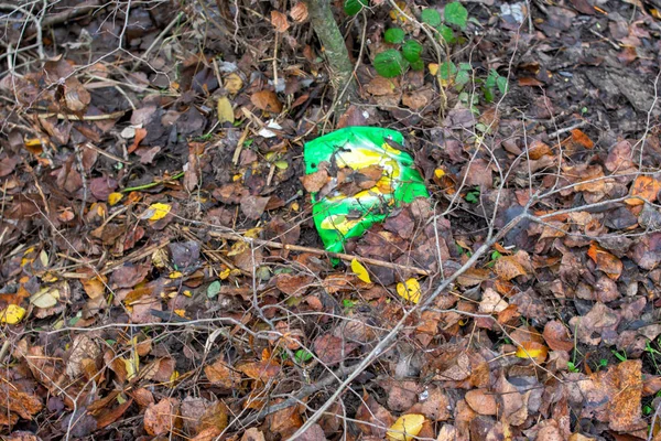 Botella de plástico abandonada en el suelo del parque — Foto de Stock
