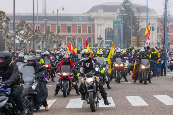 Valladolid, İspanya - 11 Ocak 2020: penguenlerle tanışmak için motosiklet geçidi
