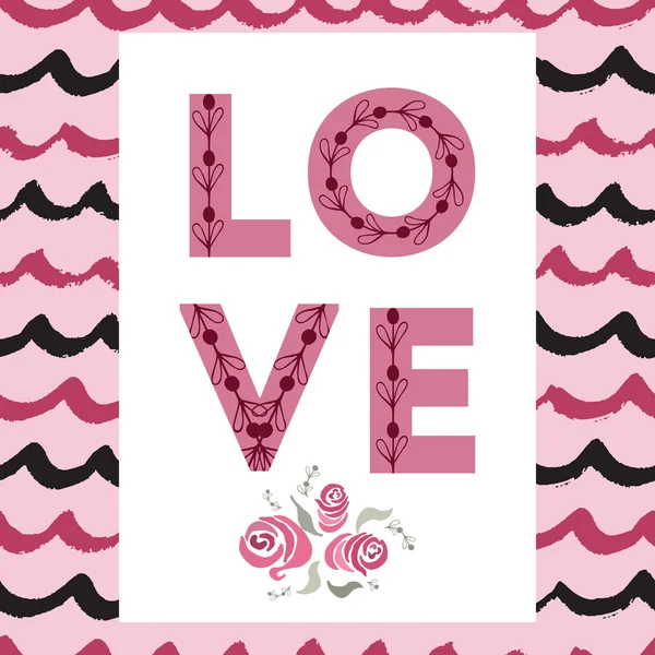 Banner tipográfico con texto amor y rosas . — Archivo Imágenes Vectoriales