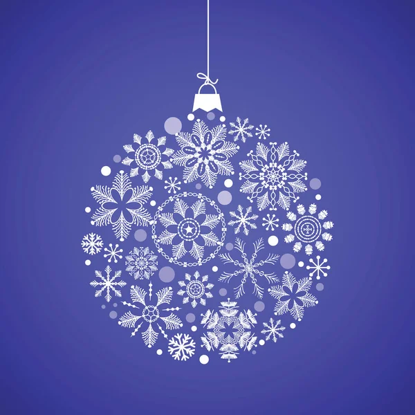 Bola de Navidad hecha de copos de nieve aislados fondo azul brillante — Vector de stock