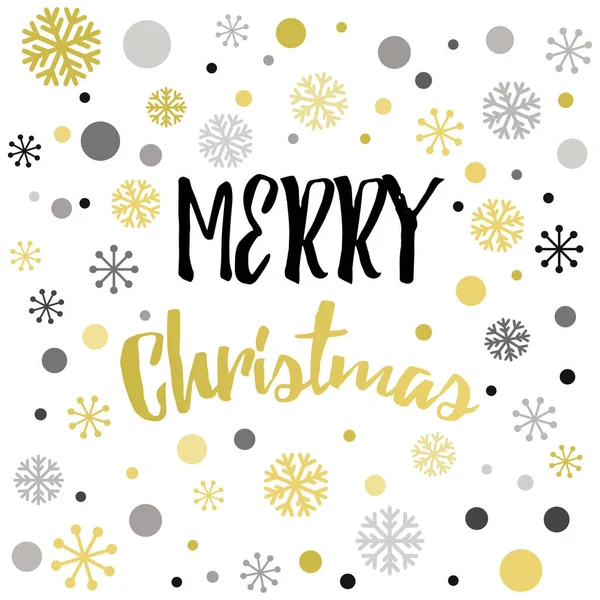 Elemento de letras vectoriales Estampado Feliz Navidad con copos de nieve dorados — Vector de stock