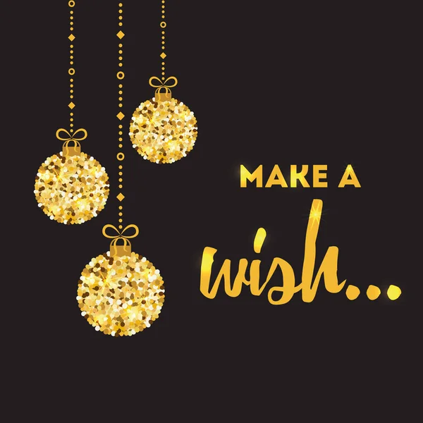 Presupuesto inspirador vectorial Pide un banner de diseño de deseos decorado con bolas de Navidad doradas — Vector de stock
