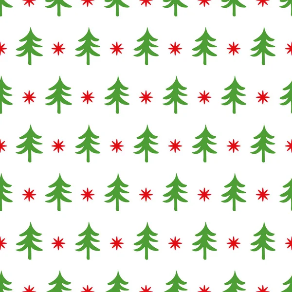 Klassisches nahtloses Retro-Weihnachtsmuster in traditionellen Farben mit Baum, Sbowflake als Geschenkpapier — Stockvektor