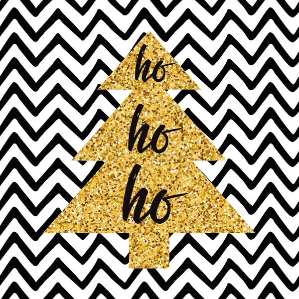 Mano dibujado oro brillo árbol de Navidad texto Ho Ho Ho en zig zag patrón sin costuras — Vector de stock