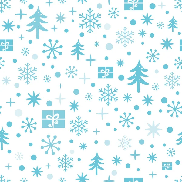 Векторный узор Рождества и Нового Года с голубыми снежинками нехитрый — стоковый вектор