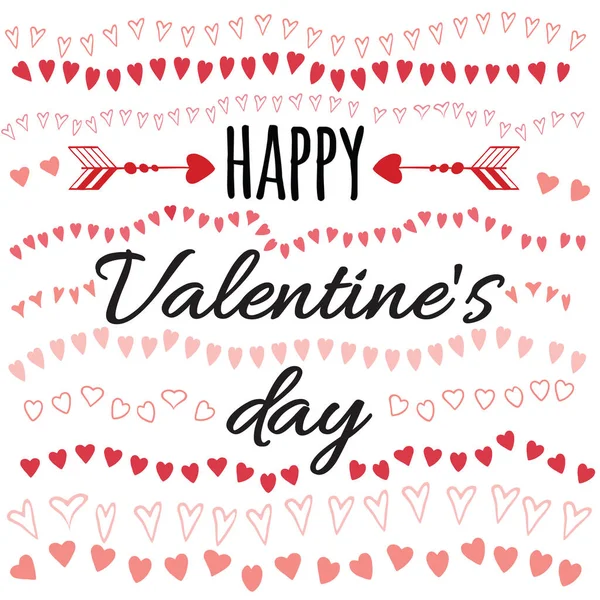 Happy Valentines Day text decorated stroke background with hearts on white — Stock Vector