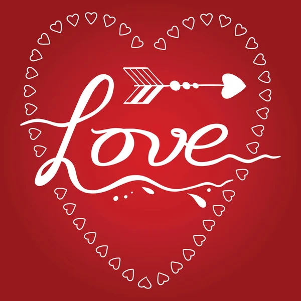 Palabra de amor diseño de letras de mano sobre fondo rojo — Vector de stock