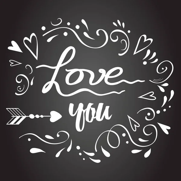 Vector Love You inscripción manuscrita pintada en tiza blanca en la pizarra negra . — Vector de stock