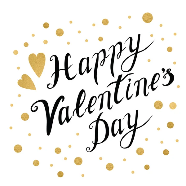 Šťastný Valentýn znamení ručně kreslené nápisy text zdobené zlaté třpytky konfety na bílém — Stockový vektor