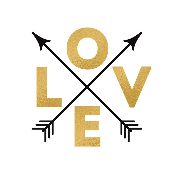 Elemento di design vettoriale amore citazione in colore dorato con frecce — Vettoriale Stock