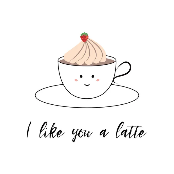 Je t'aime bien un latte - imprimé mignon pour la Saint-Valentin. Drôle de phrase inspirante pour l'amour — Image vectorielle