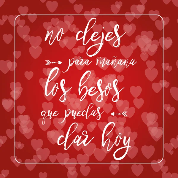 Frase sobre el amor en los corazones rojos fondo bokeh. Tarjeta romántica. Elemento de letras. Texto en español — Archivo Imágenes Vectoriales