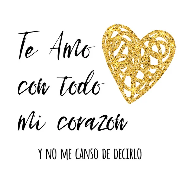 Eu amo com todo o meu coração texto em espanhol, design vetorial para o dia de São Valentim, data, casamento — Vetor de Stock