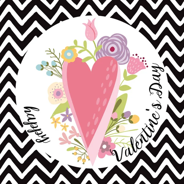 Ημέρα του Αγίου Βαλεντίνου κάρτα χαριτωμένο χέρι που ροζ λουλούδια καρδιά κείμενο Ευτυχισμένη Ημέρα του Αγίου Βαλεντίνου Διάνυσμα εικονογράφηση — Διανυσματικό Αρχείο