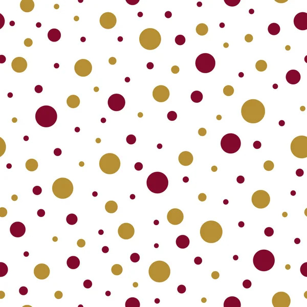 Klassische gepunktete nahtlose Muster Gold und roten Farben runde Formen Polka Dot verzierten Vektor Hintergrund — Stockvektor