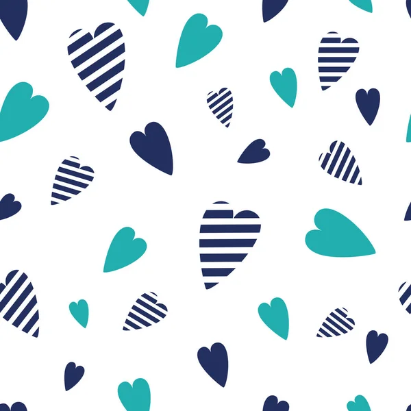 Navy vector seamless patterns wave heart. Cute nautical backgrounds. — Stock Vector