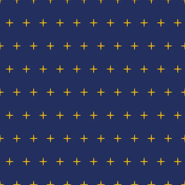 Vector seamless pattern decoreted yellow stars polka navy background for textile, sky background. Star sky design — Stock Vector