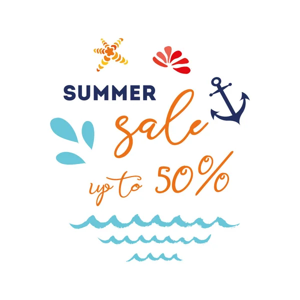 Летняя продажа логотипа векторного магазина эмблемы летом нарисованные вручную морские логотипы — стоковый вектор