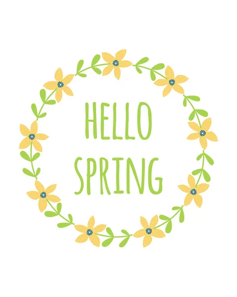 Hola flores de primavera corona. Elemento floral amarillo verde dibujado a mano lindo Diseño gráfico de primavera fresca Vector — Archivo Imágenes Vectoriales